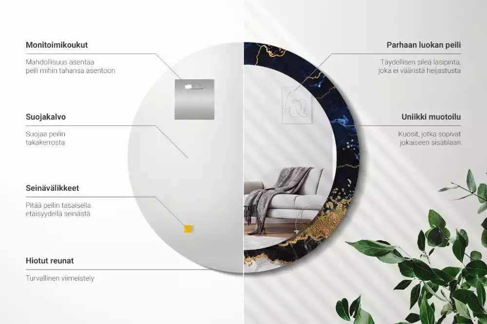 Espelho decorativo redondo Mármore azul