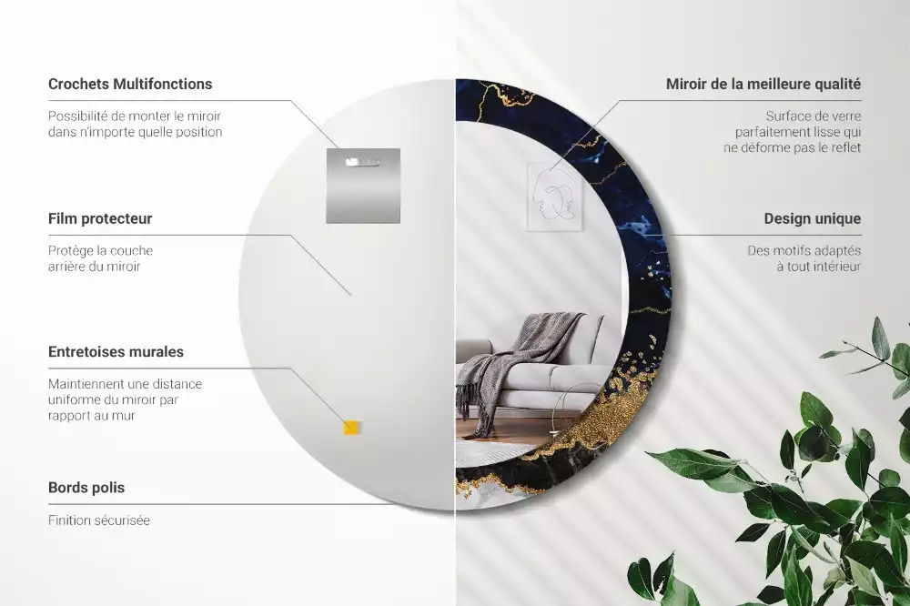 Espelho decorativo redondo Mármore azul