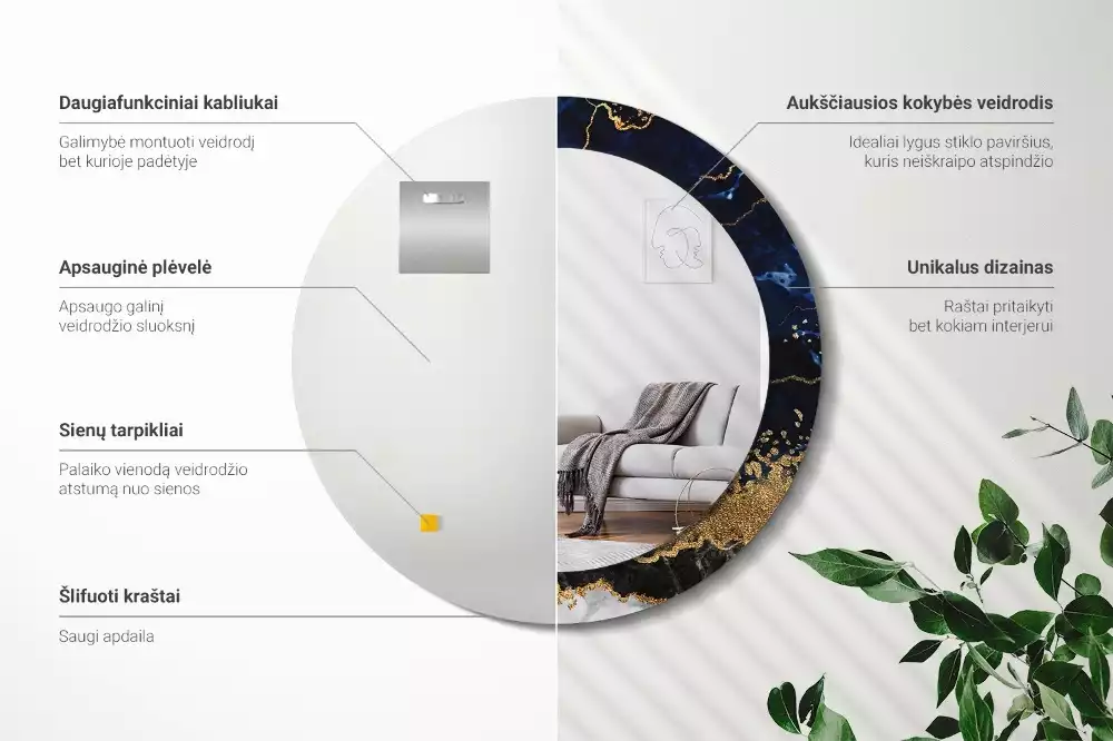 Espelho decorativo redondo Mármore azul