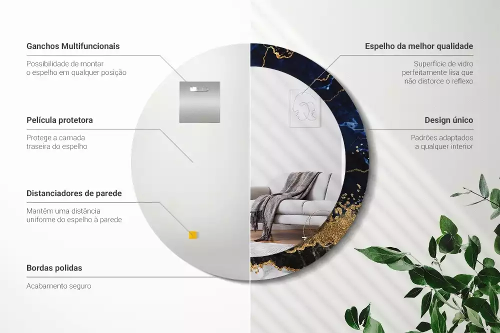 Espelho decorativo redondo Mármore azul