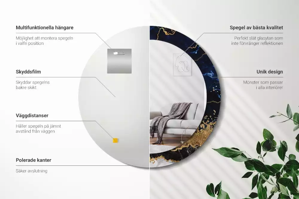 Espelho decorativo redondo Mármore azul