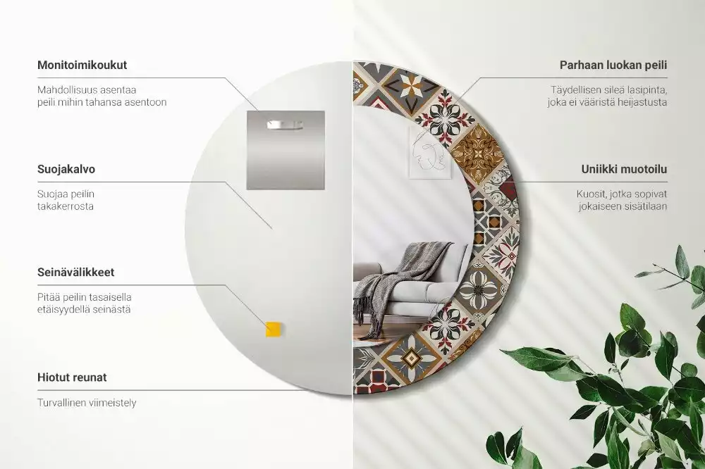 Espelho redondo decorativo Padrão turco