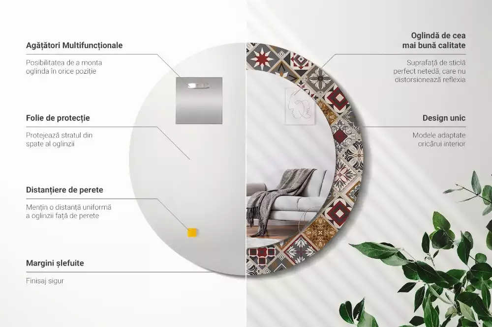 Espelho redondo decorativo Padrão turco