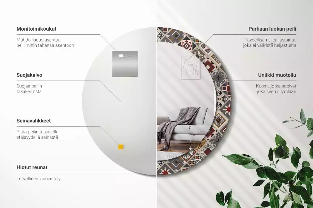 Espelho redondo decorativo Padrão turco