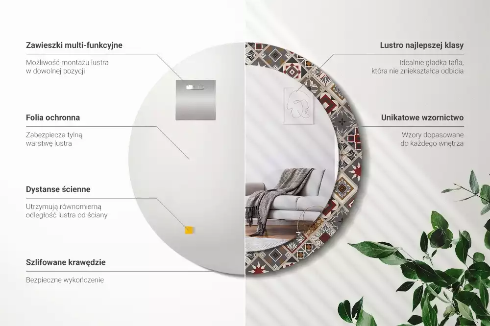 Espelho redondo decorativo Padrão turco