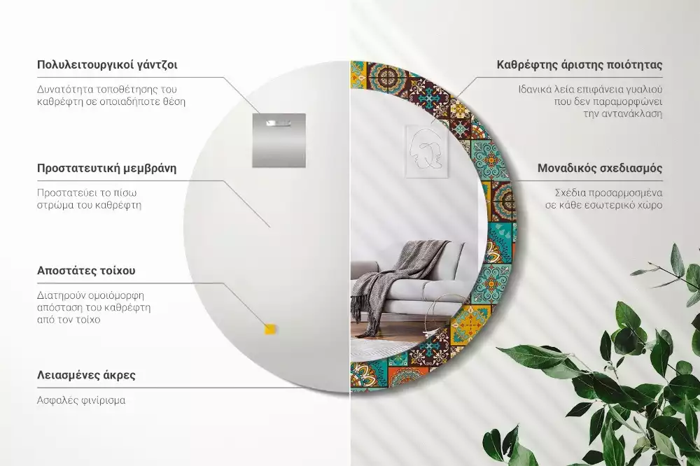 Espelho decorativo redondo Padrão árabe