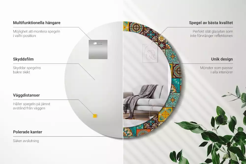 Espelho decorativo redondo Padrão árabe