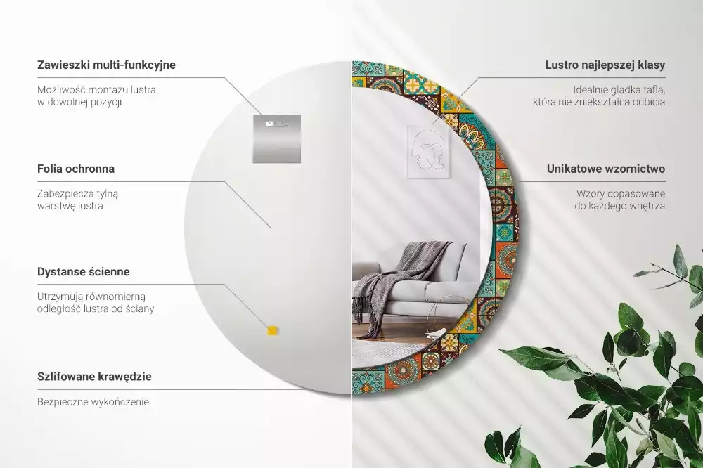 Espelho decorativo redondo Padrão árabe