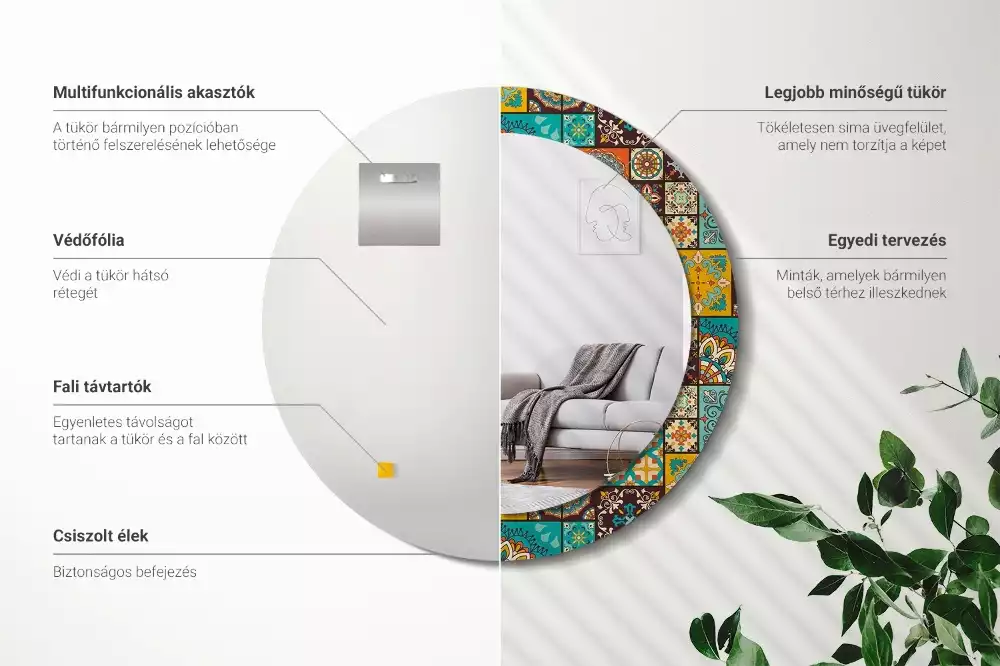 Espelho decorativo redondo Padrão árabe