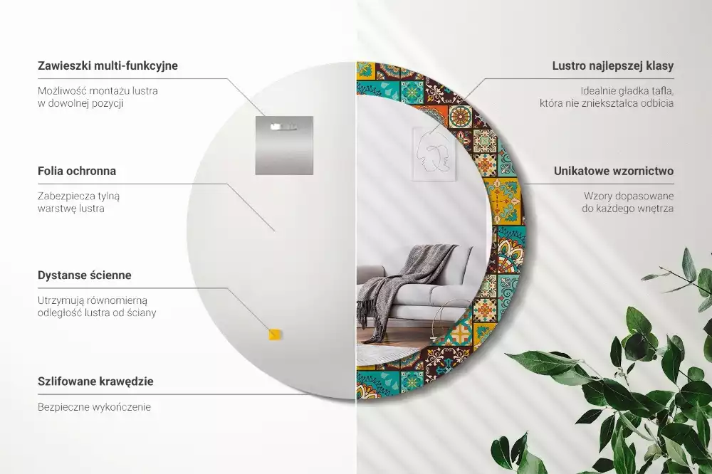 Espelho decorativo redondo Padrão árabe