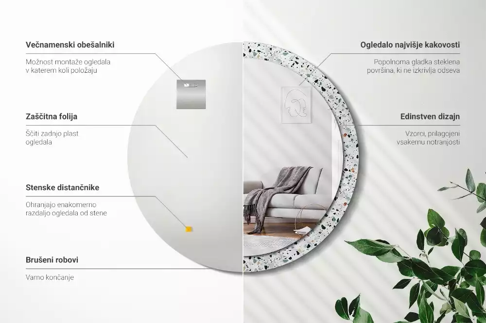 Espelho redondo decorativo Pedra natural