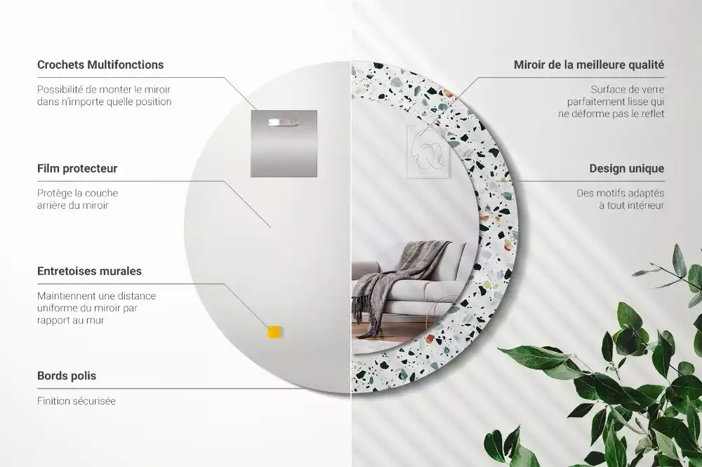 Espelho redondo decorativo Pedra natural