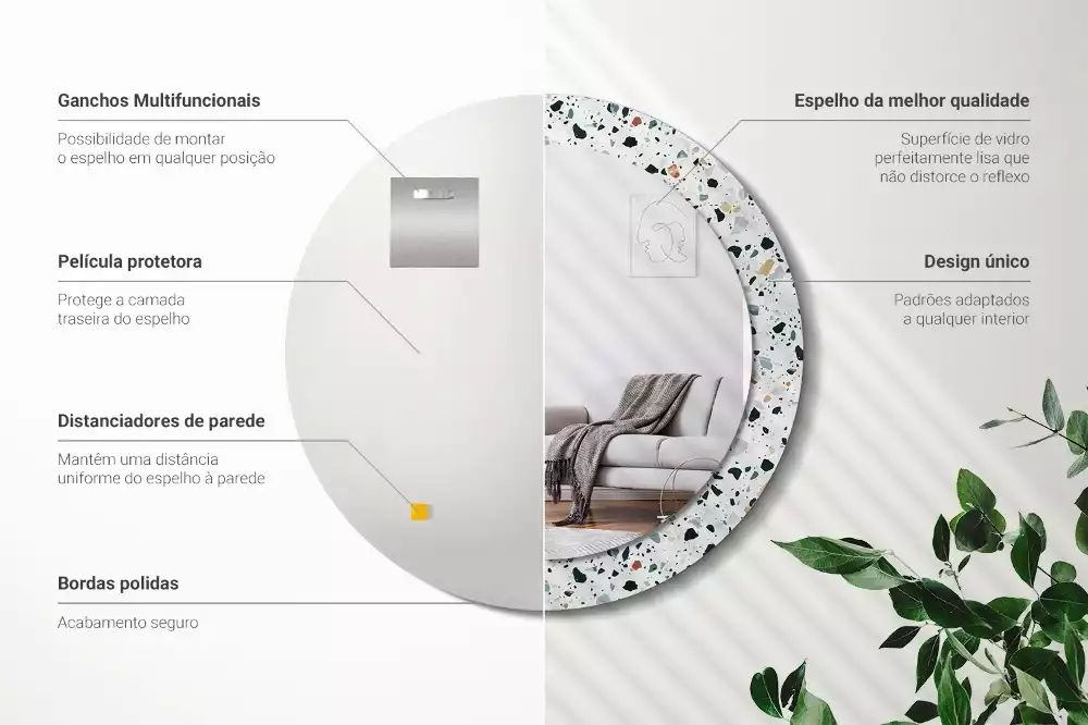 Espelho redondo decorativo Pedra natural