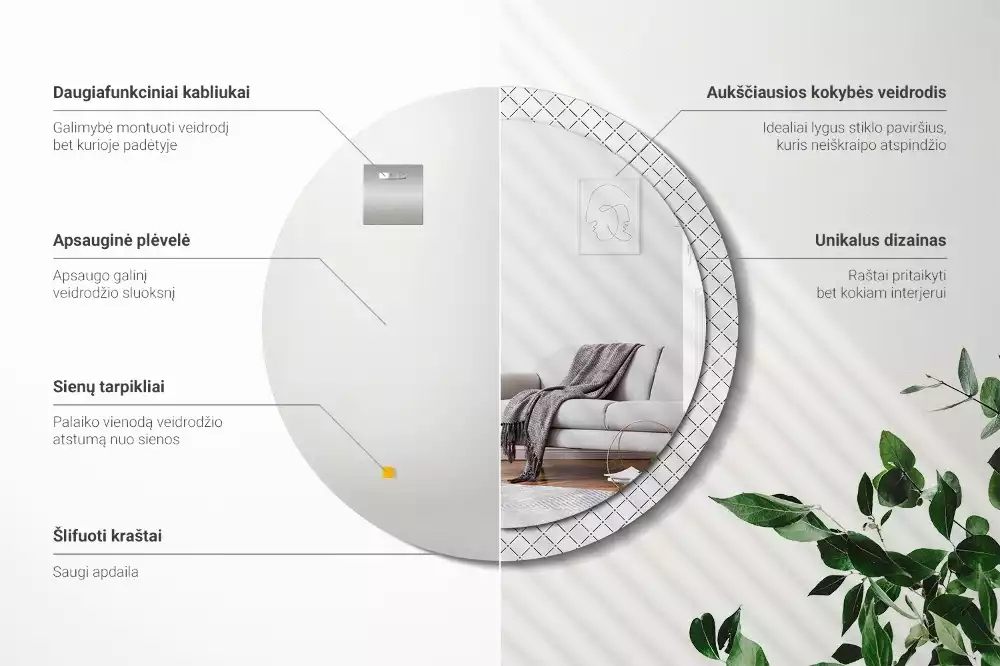 Espelho decorativo redondo Linhas transversais