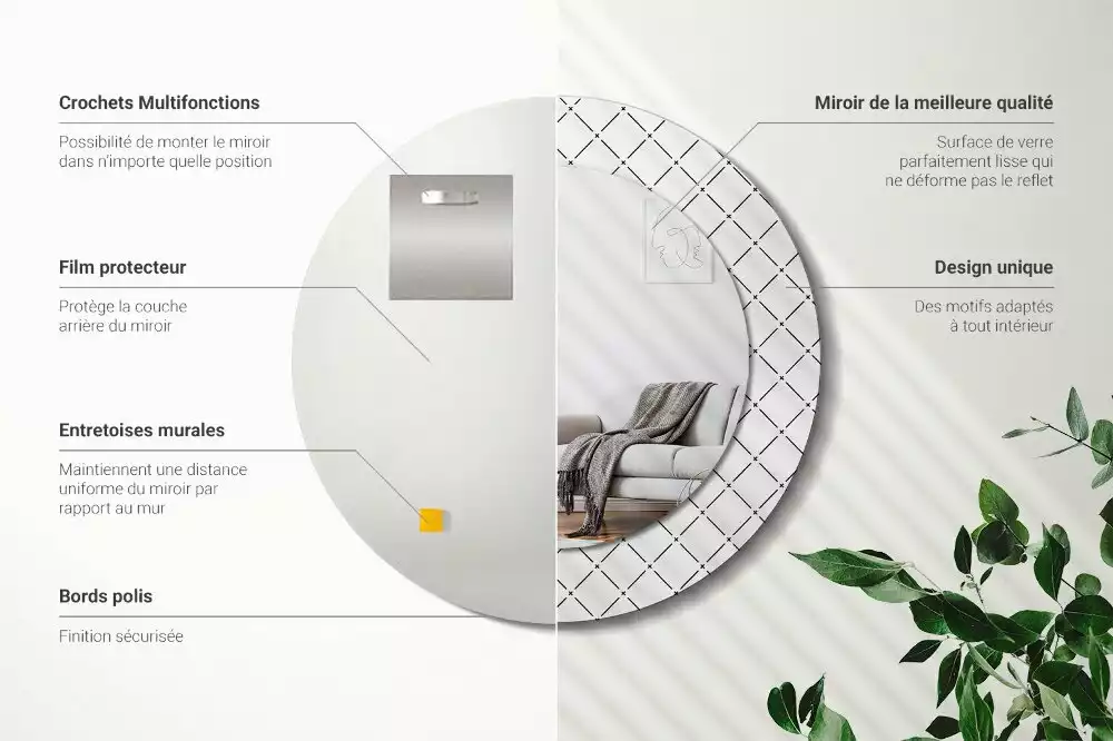 Espelho decorativo redondo Linhas transversais