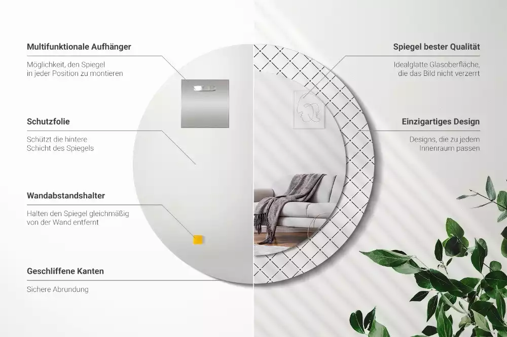 Espelho decorativo redondo Linhas transversais