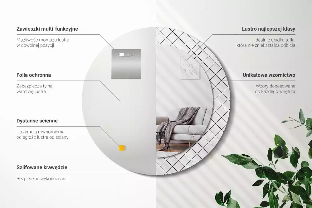 Espelho decorativo redondo Linhas transversais