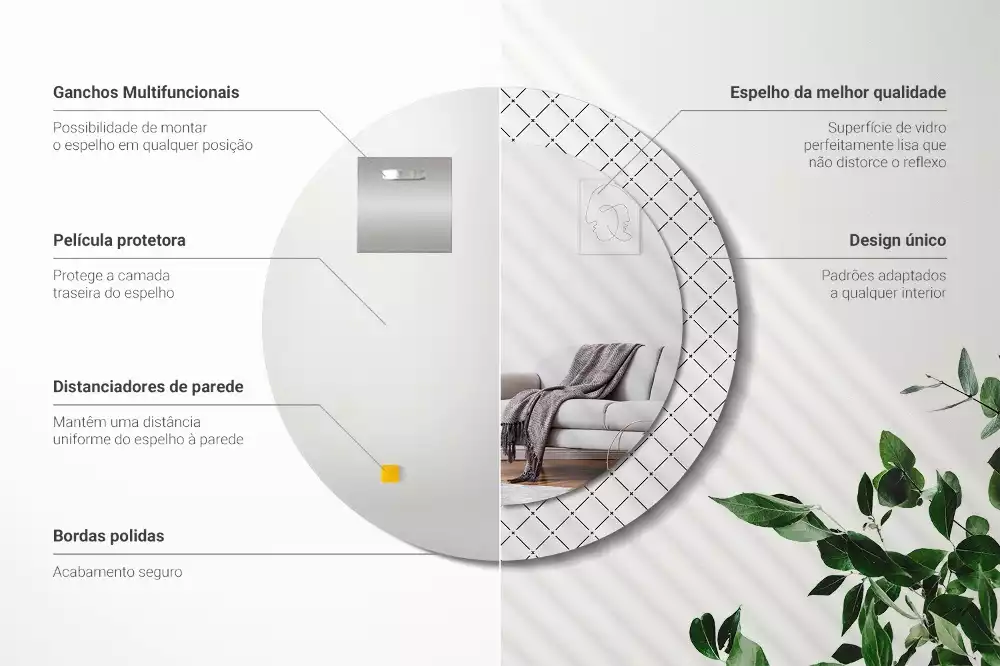 Espelho decorativo redondo Linhas transversais