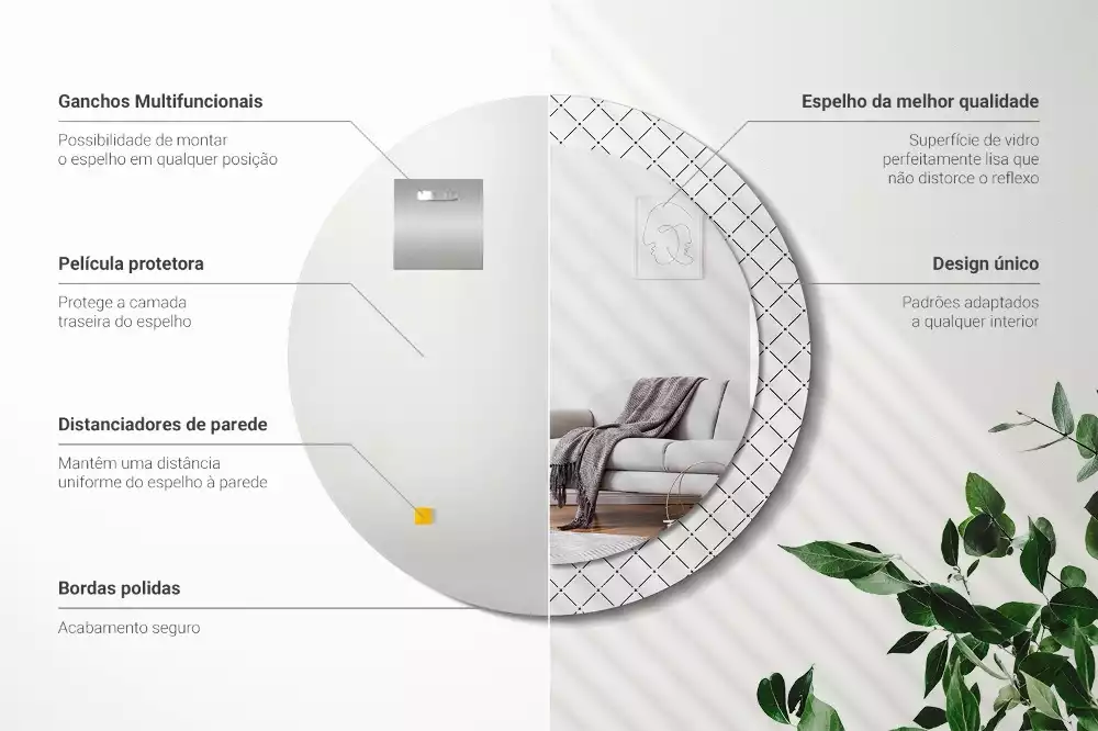 Espelho decorativo redondo Linhas transversais