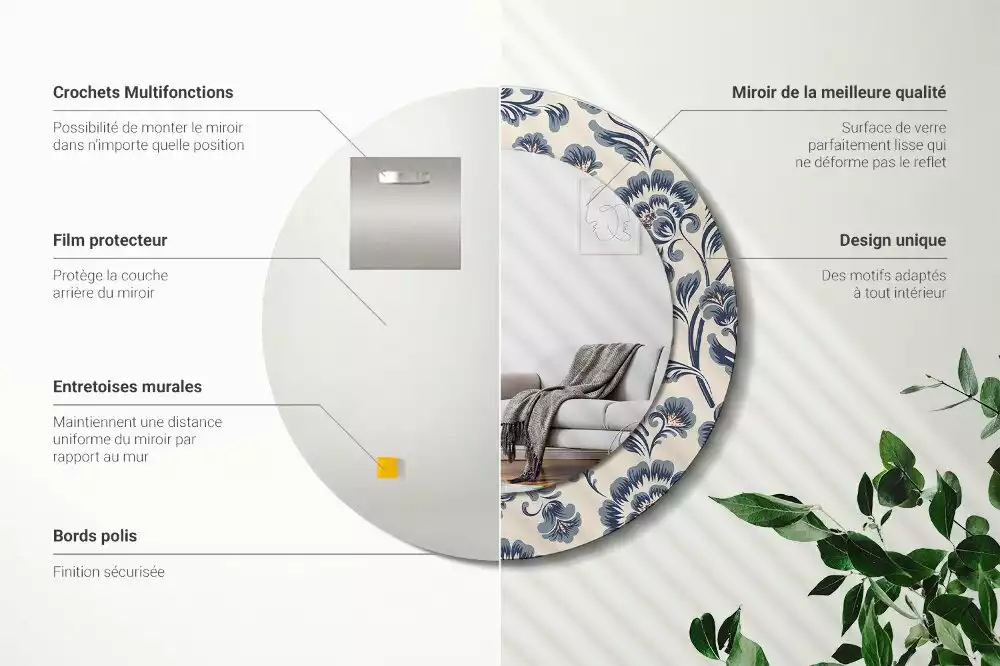 Espelho decorativo redondo Padrão floral