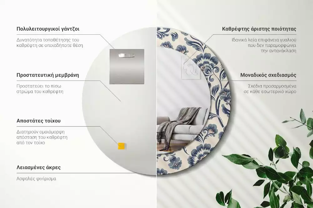 Espelho decorativo redondo Padrão floral