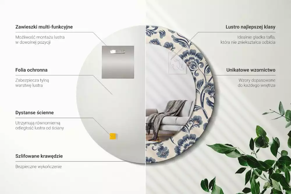 Espelho decorativo redondo Padrão floral