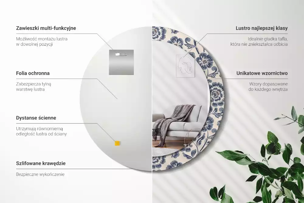 Espelho decorativo redondo Padrão floral