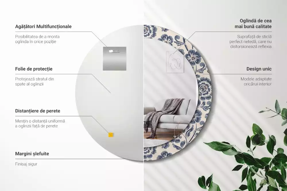 Espelho decorativo redondo Padrão floral