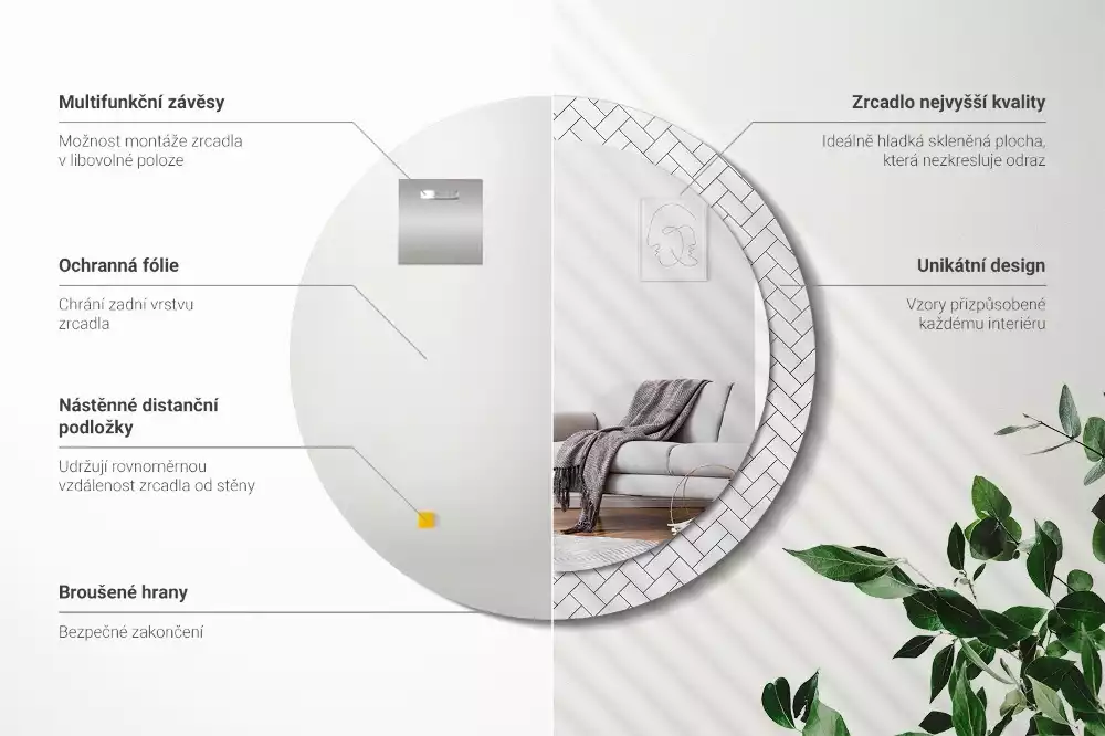 Espelho redondo decorativo Espinha de peixe