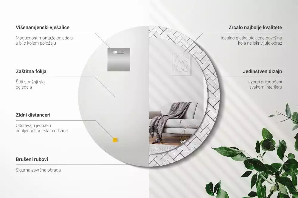 Espelho redondo decorativo Espinha de peixe