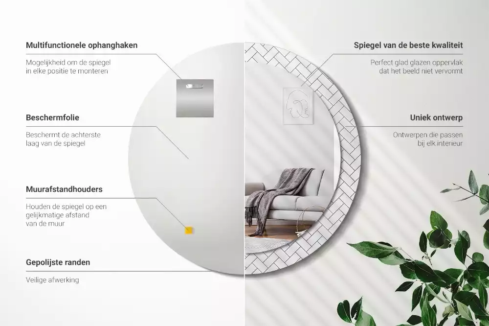 Espelho redondo decorativo Espinha de peixe