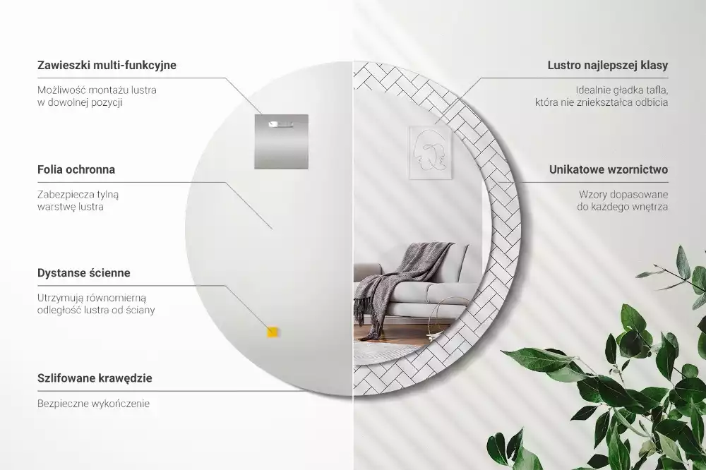 Espelho redondo decorativo Espinha de peixe