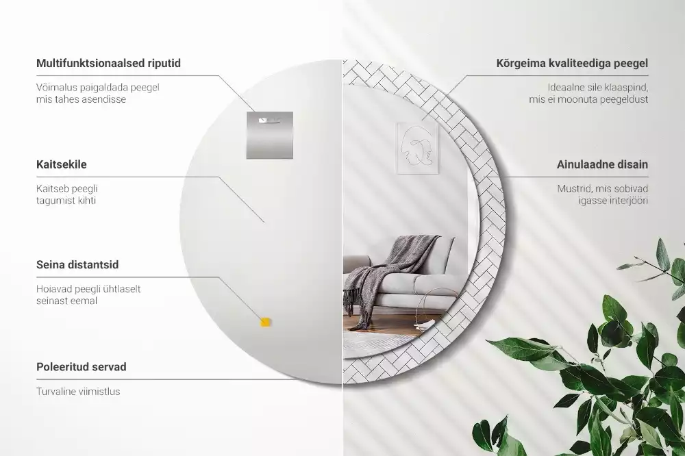 Espelho redondo decorativo Espinha de peixe