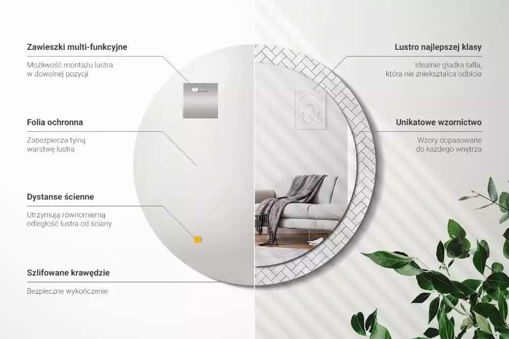 Espelho redondo decorativo Espinha de peixe