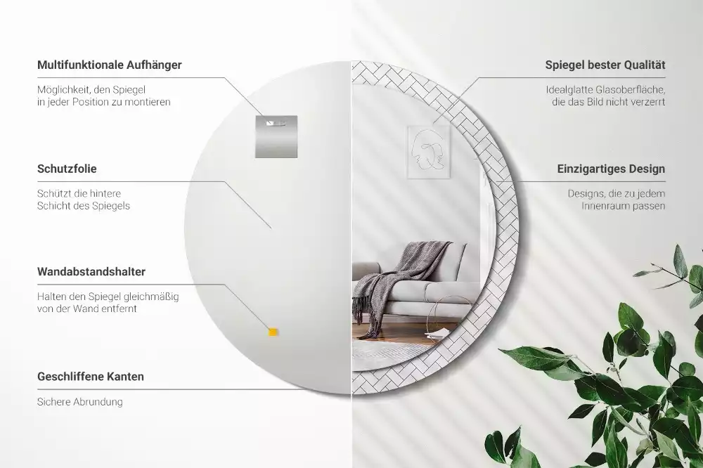 Espelho redondo decorativo Espinha de peixe