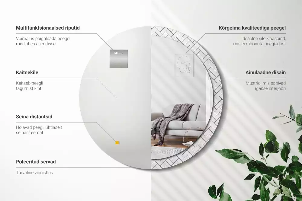 Espelho redondo decorativo Espinha de peixe