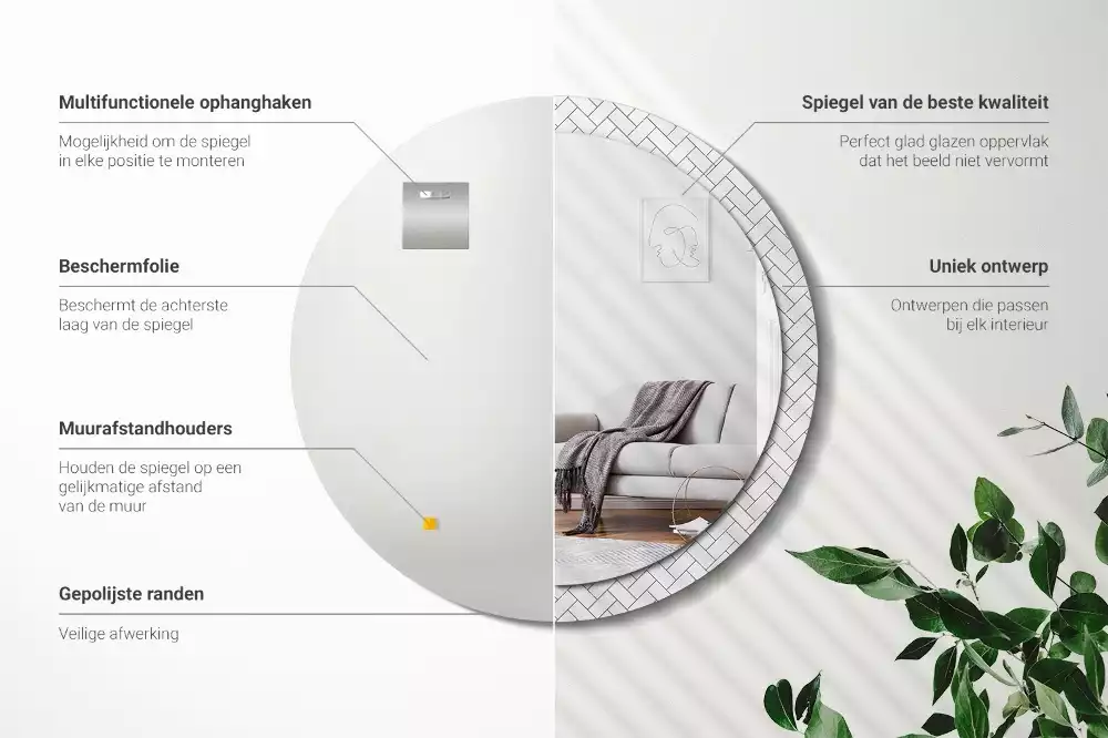 Espelho redondo decorativo Espinha de peixe