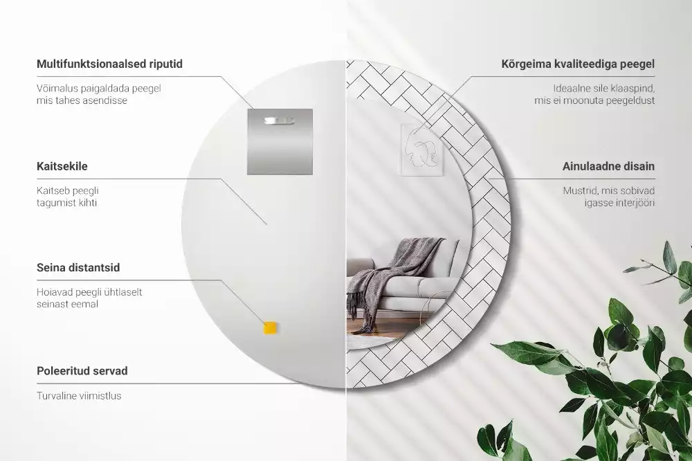 Espelho redondo decorativo Espinha de peixe