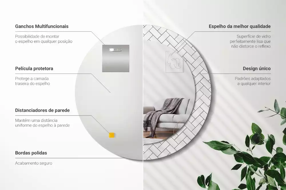 Espelho redondo decorativo Espinha de peixe