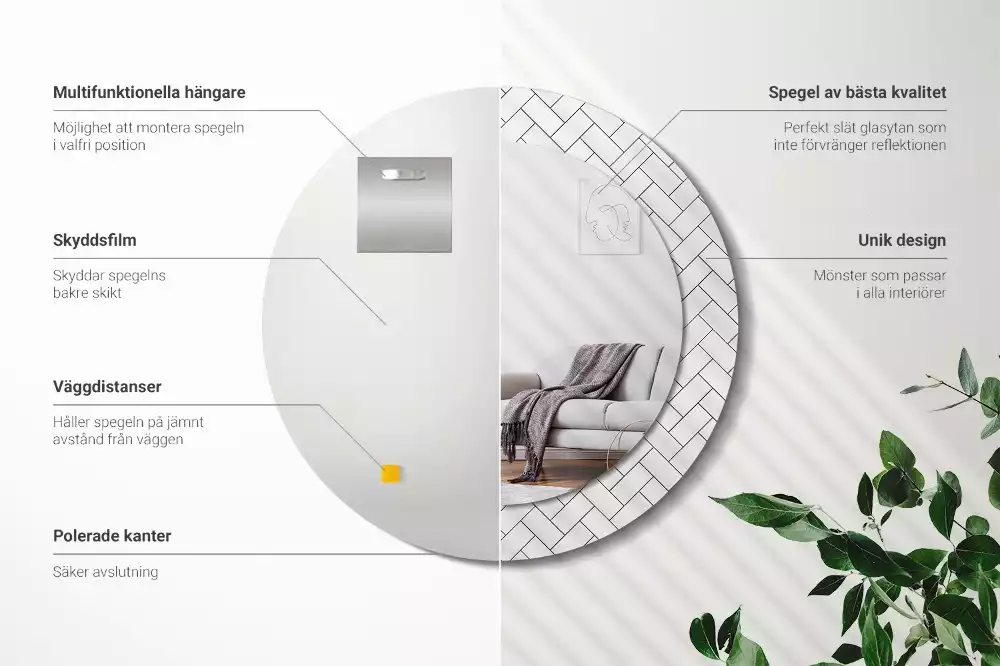 Espelho redondo decorativo Espinha de peixe