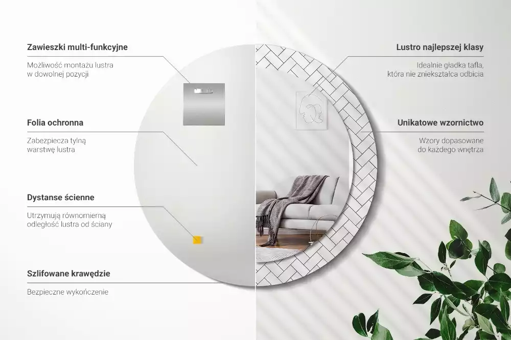 Espelho redondo decorativo Espinha de peixe