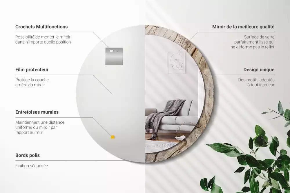 Espelho decorativo redondo Madeira rachada