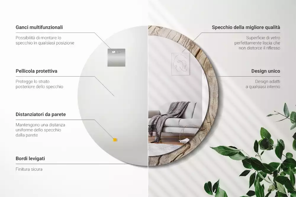 Espelho decorativo redondo Madeira rachada