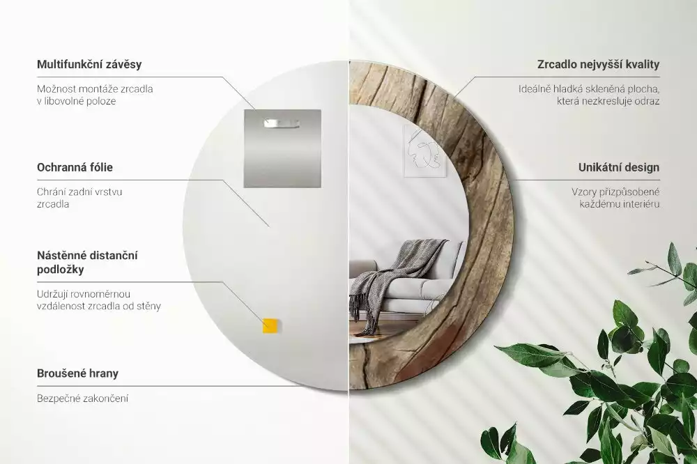 Espelho decorativo redondo Madeira rachada