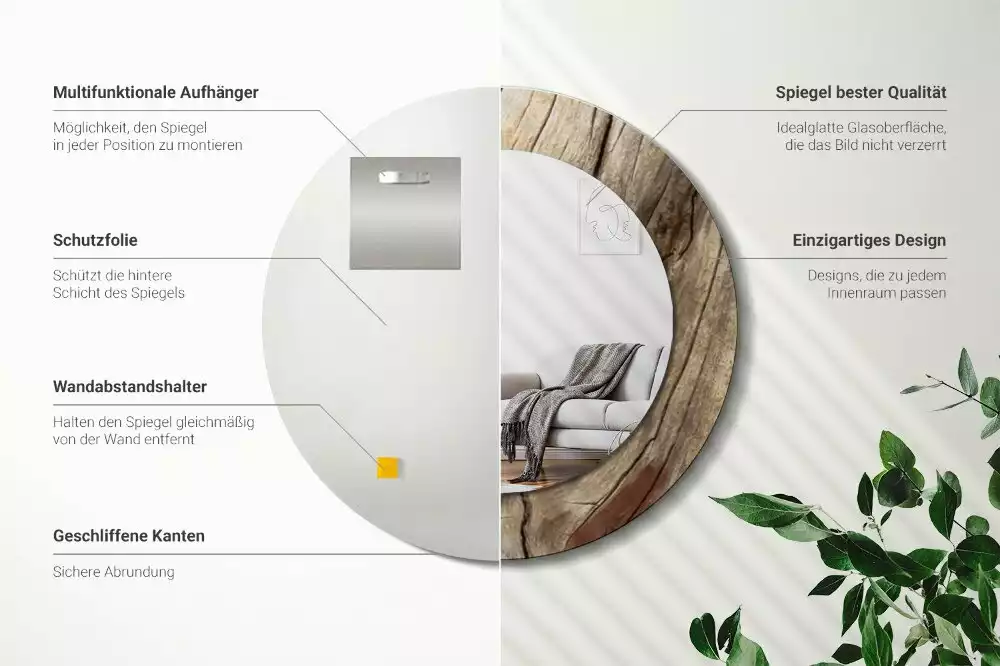 Espelho decorativo redondo Madeira rachada