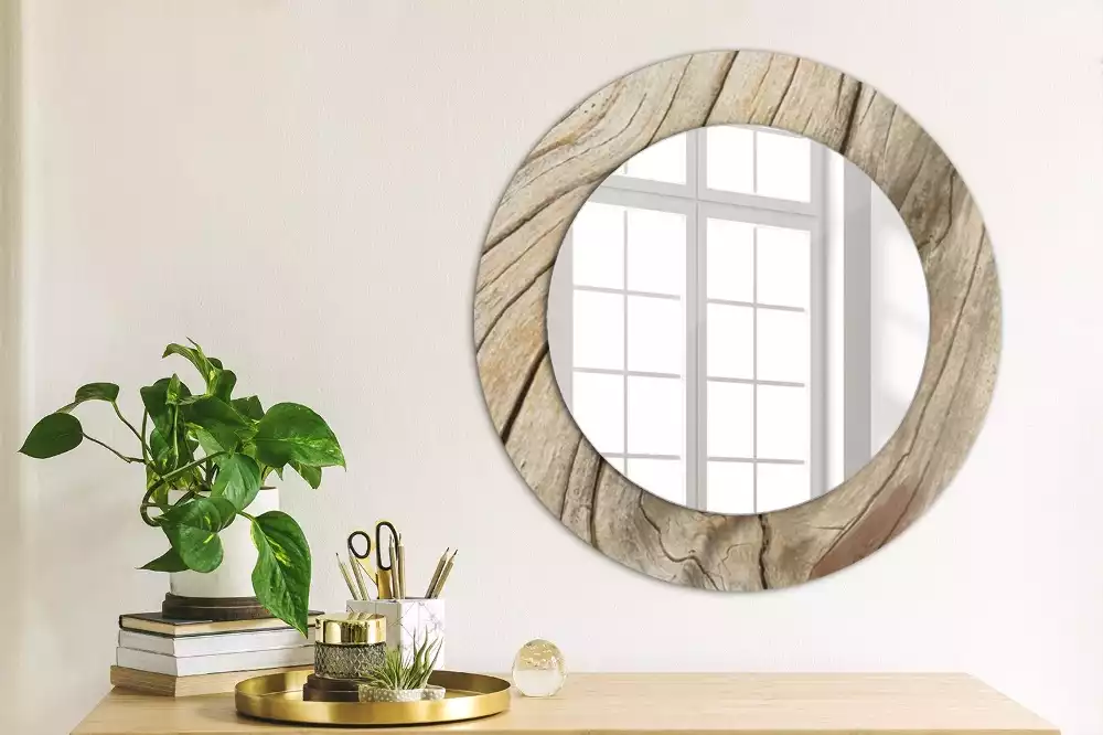 Espelho decorativo redondo Madeira rachada