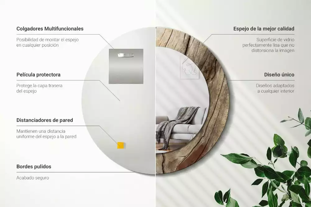 Espelho decorativo redondo Madeira rachada