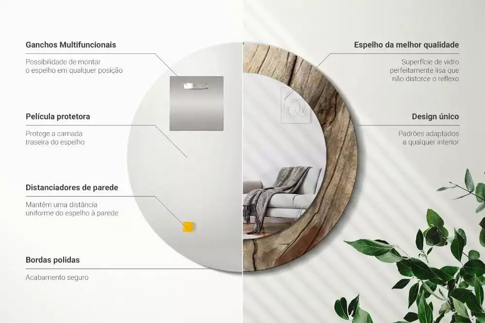 Espelho decorativo redondo Madeira rachada