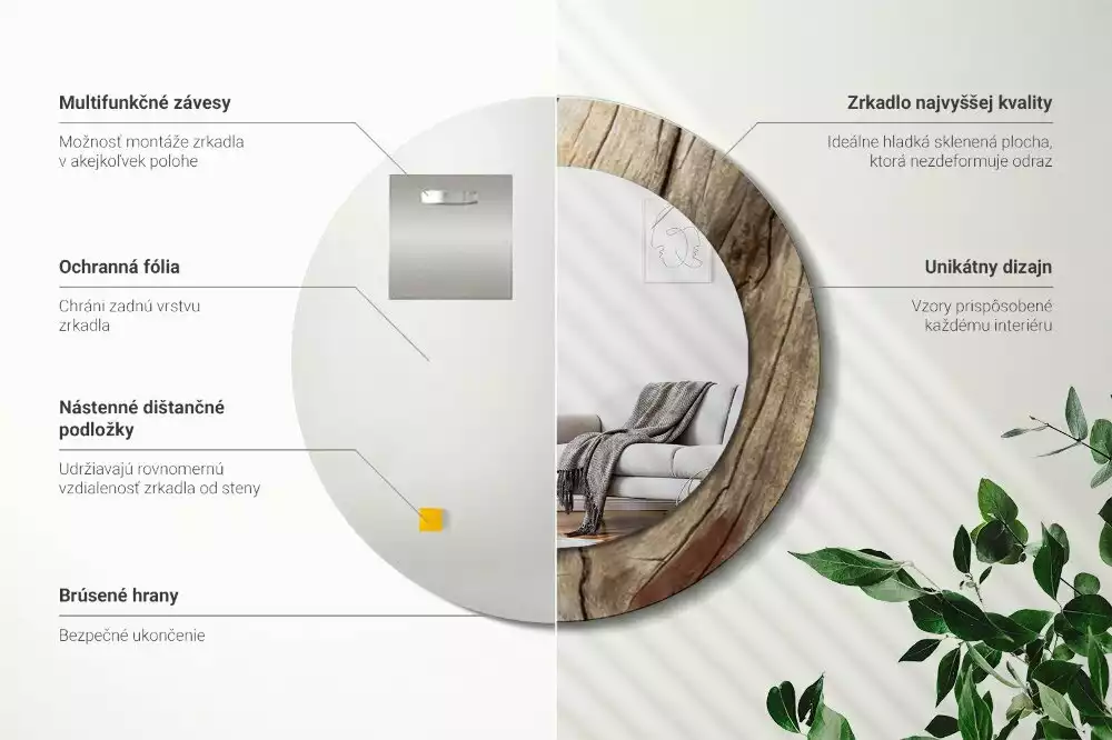 Espelho decorativo redondo Madeira rachada