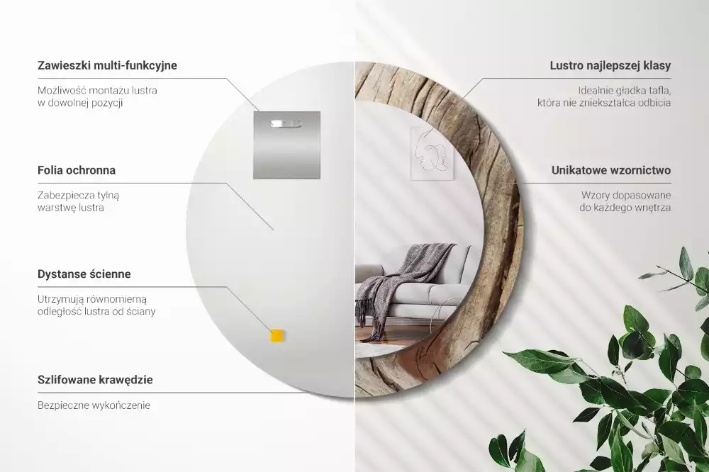 Espelho decorativo redondo Madeira rachada